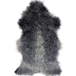 Lockigt & Mjukt Gotlandsskinn med Svart, Vitt & Grå Ull – 120×74 cm.