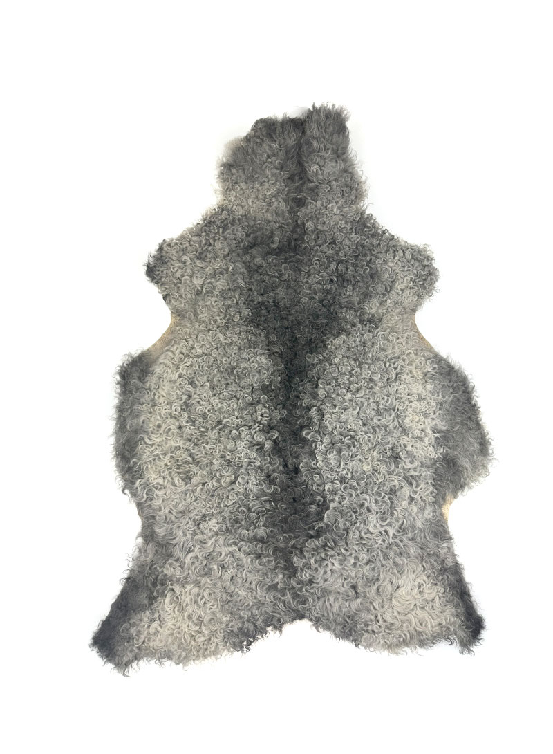 Unikt Gotländskt Fårskinn Kort Lockig Ull i Svart & Grå Ton – 123×80 cm - Bild 2