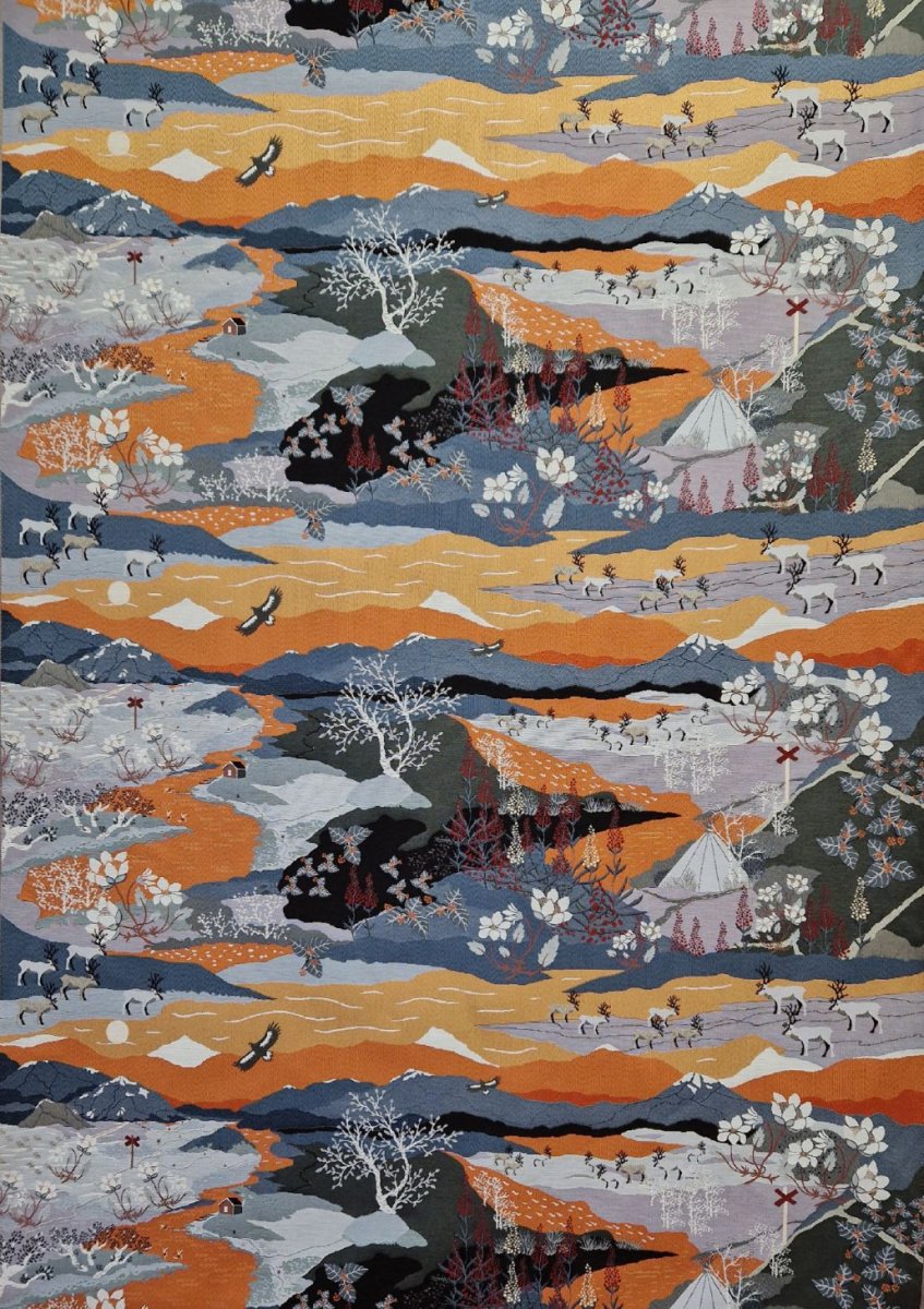Fjällvandring jacquard orange tyg metervara